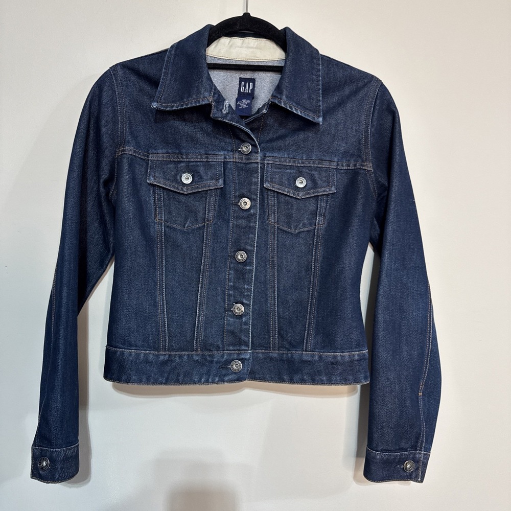 Gap Denim Jacket Womens XS Blue Jean Stretch Y2K Fitted Year 2000 #007